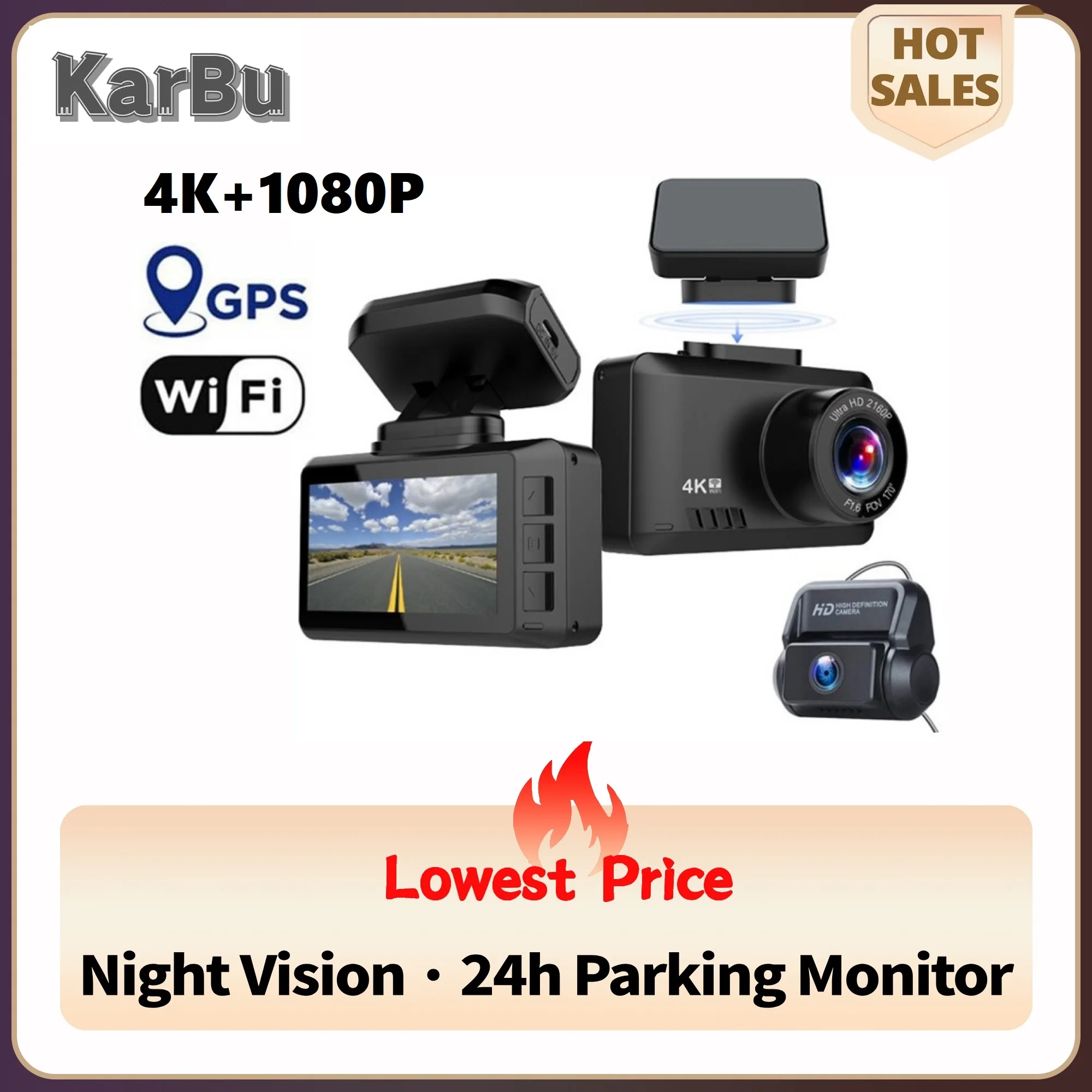 Dashcam 4k GPS WiFi 24h Park monitor Dash Cam für Auto kamera vorne und hinten Dual Dvrs pro Auto Kamera Samochodowa Rejestra tor Image
