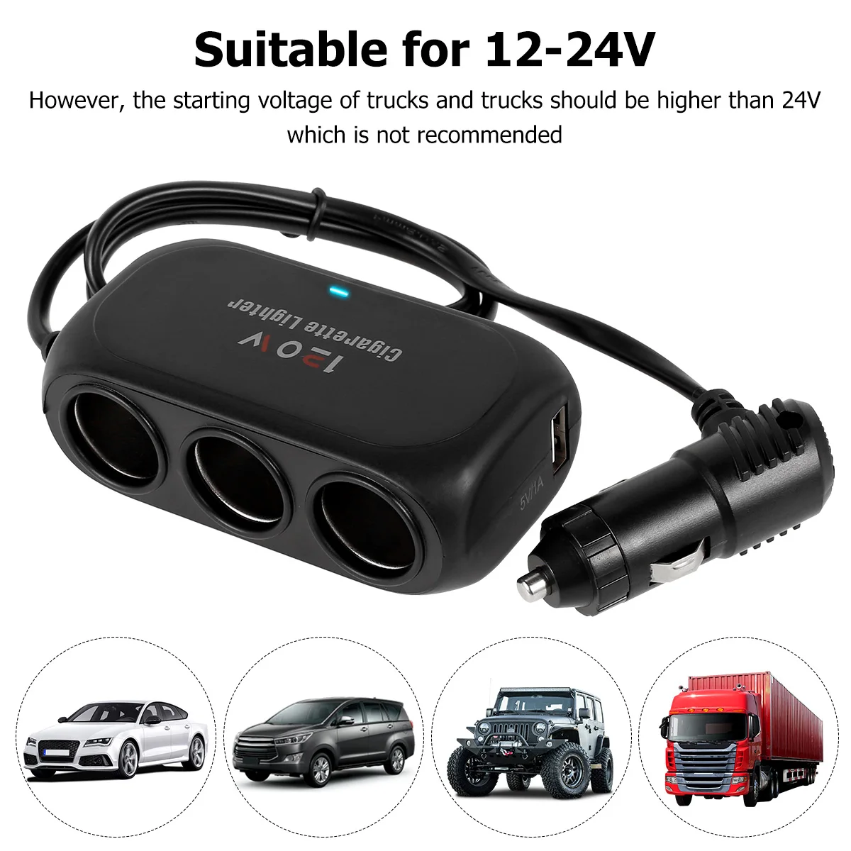 3 Sockel Auto Zigaretten anzünder Splitter Dual USB LED Auto Schnell ladegerät 120W 12V 24V Auto ladegerät Adapter für iPhone GPS Dashcam Image