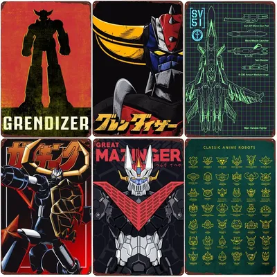 Klassische Anime-Roboter, Vintage-Metallblechschild, Heim- und Raumwanddekoration für Image