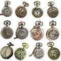 Vintage Tasche Kleine Uhr Steampunk Quarzuhr Mit Kette Hohl Herz Abdeckung Halskette Bronze Farbe