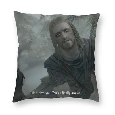 Hey You Youre Endlich Awake Skyrim Meme Kissenbezug, Sofa-Dekoration, quadratischer Image