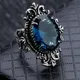 Klassische Meer Blau Kristall Ring Für Frauen Europäischen und Amerikanischen Vintage Thai Silber