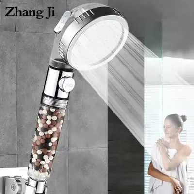 ZhangJi Badzimmer 3-Funktion SPA Duschkopf mit Schalter Stop Taste Hochdruck Anion Filter Handbrause