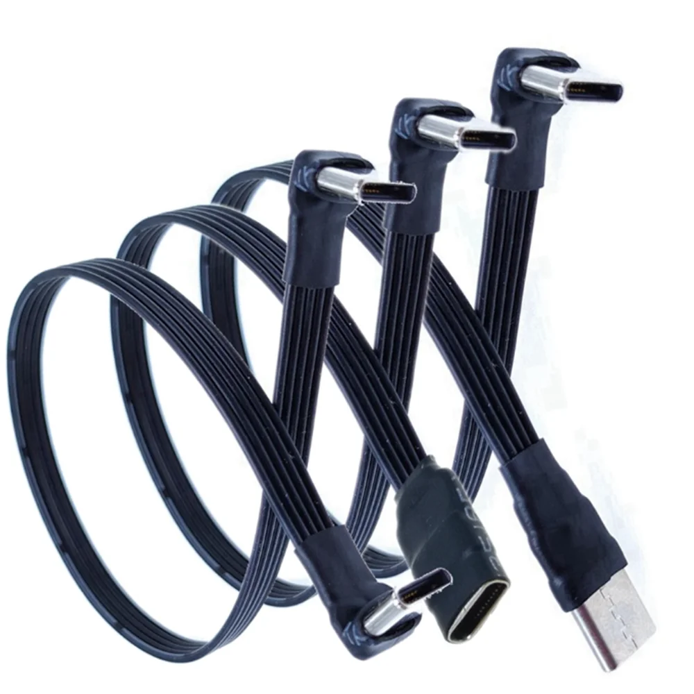 USB 2.0 Typ-C Band Flachkabel Verlängerung FPC Kabel USB 2.0 USB-C 90 ° Up/Down abgewinkelter Stecker 5 cm-1 m für TV-PC Image
