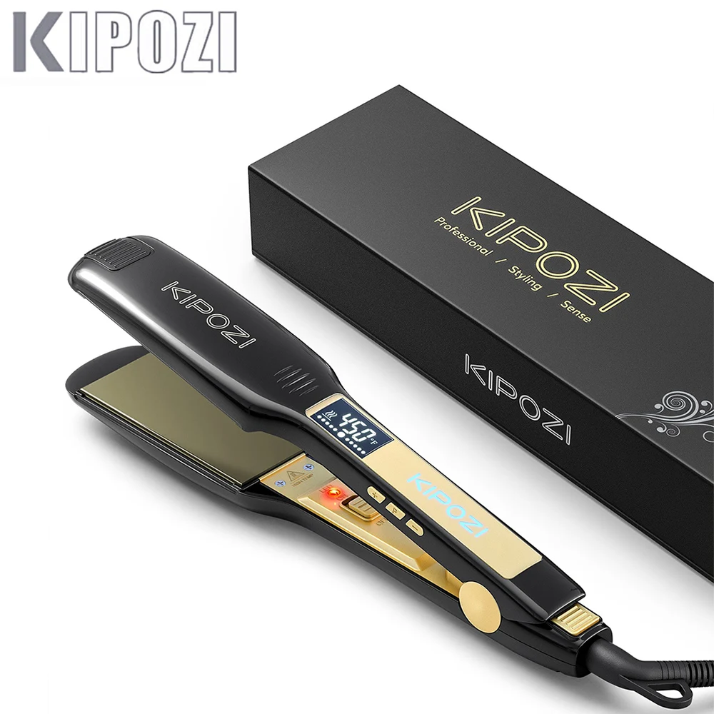 KIPOZI Professionelle Haarglätter Titan Flache Eisen mit Digital LCD Display Dual Spannung Instant Heizung Curling Eisen Image