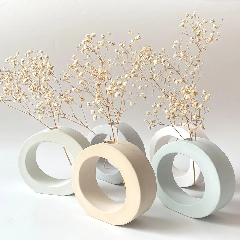 DIY gewölbte Blumentopf Silikonform rechteckig rund Handwerk Geschenk Hydrokultur Vase machen Gips Harz Gussformen Home Decor Image