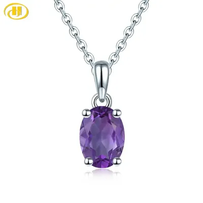 Hutang Amethyst Solide 925 Sterling Silber Anhänger Echt Oval 8x6mm Lila Edelstein 925 Silber Kette