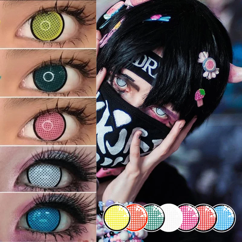 2 Teile/para Bunte Linsen Anime Cosplay Mesh Serie Farbe Kontaktlinsen Linsen Blau Anime Zubehör Augen Objektiv Weiß UYAAI Image