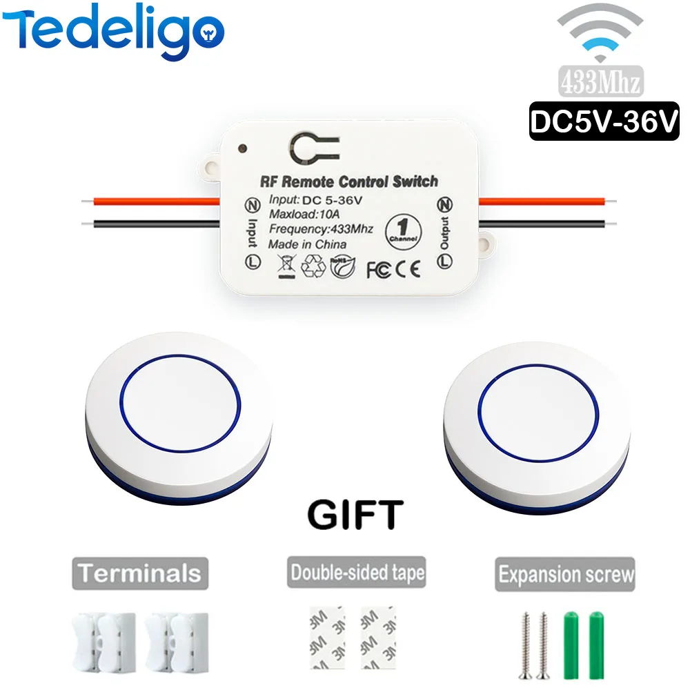 RF 433 Mhz Drahtlose Licht Schalter Push Button Wand Schalter DC 12 V 24 V 36 V 10A Radio sender Fernbedienung EIN AUS Led Elektrische Tür Image