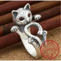 Neue Ankunft Hohe Qualität Retro Stil Nette Katze Thai Silber 925 Sterling Silber Ladies'adjustable