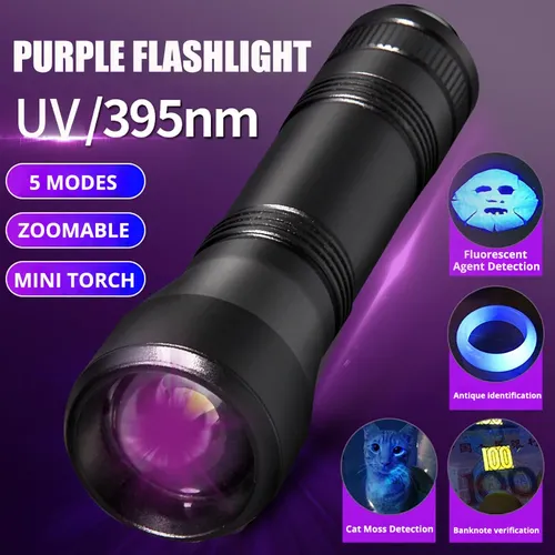 LED UV Taschenlampe Lila Taschenlampen Uv Taschenlampe Zoom 395nm Lampe Fluoreszierende Mittel
