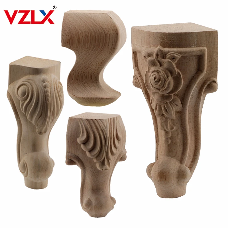 VZLX Europäischen Stil Massivholz Geschnitzte Möbel Fuß Beine TV Schrank Sitz Füße Vintage Home Decor Dekoration Zubehör Image