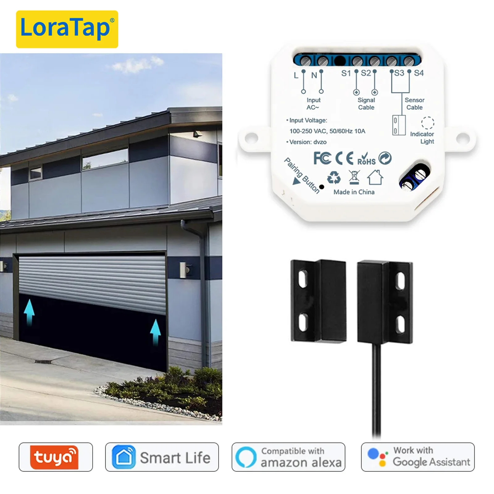 LoraTap Tuya Smart Leben Garagentor Sensoren Öffner Controller WiFi Schalter Alexa Eröffnung Hause Fernbedienung Kontakt Stimme Portal Image