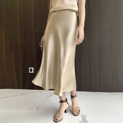 Tataria Silk Satin Röcke für Frauen Mit Hoher Taille Rock 2023 Frauen A-Line Elegante Röcke Sommer