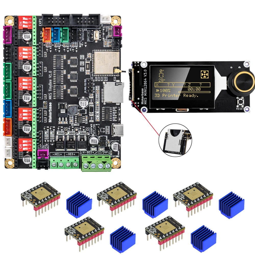 Makerbase MKS TinyBee 3D-Drucker-Motherboard-Steuerplatine ESP32 Passend für Mini12864 WLAN-Steuerung, kompatibel mit A4988 TMC2209-Treiber Image