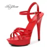 High Heel Sandalen Frauen 2020 neue Sommermode 13 cm wildes Netz rot sexy High Heels feine Absätze zeigen Schuhe Pole Dance Striptease