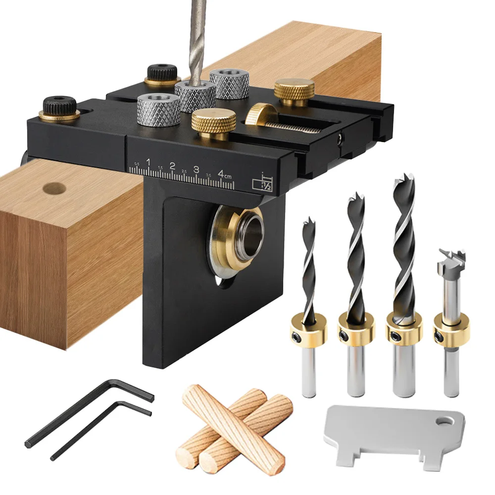 Holz bearbeitung 3 in 1 Dübel vorrichtung Kit verstellbare Taschen loch vorrichtung 6/8/10/12/15mm Bohr führung Zapfen stift Locher Locher Image