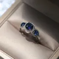 Luxus Große Runde Blau CZ Hochzeit Ringe für Frauen 925 Sterling Silber Hochzeit Ring Edlen Schmuck