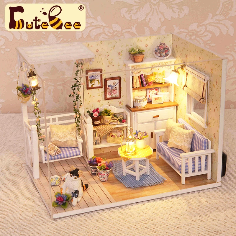 CUTEBEE Holz Puppe Haus 1:24 Handmade Miniatur Puppe Haus Modell Gebäude Kits Spielzeug mit Möbel Für Kinder Erwachsene Weihnachten Geschenk
