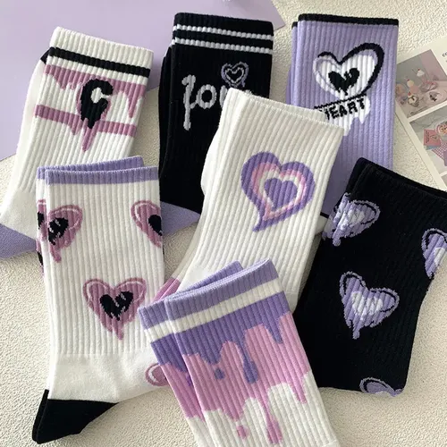 Liebe Baumwolle Socken Koreanische Harajuku Englisch Brief Stickerei Kawaii Lustige Socken Hip Hop