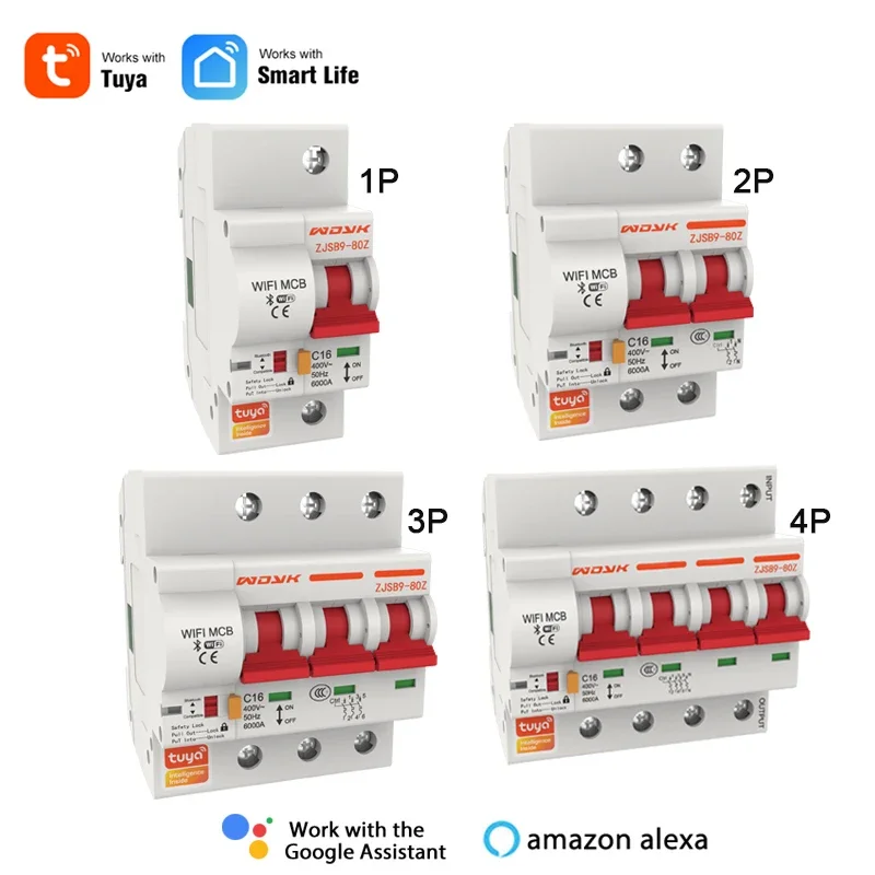 Tuya Smart 1 2 3 4 Phase Din-schiene WIFI Circuit Breaker Smart Home Schalter, 63A MCB, überlast Kurzschluss Schutz, Alexa Fernbedienung Image