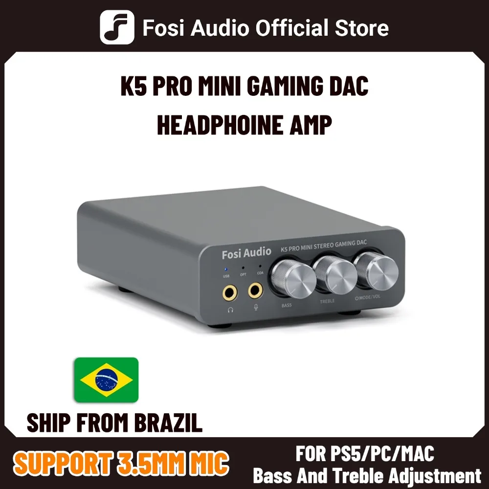 Fosi Audio K5 PRO Gaming USB DAC mit Mikrofon-Kopfhörerverstärker Desktop Mini Audio DAC Amp für PS5 PC Image
