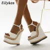 Eilyken Größe 35-42 weiße Sandalen für Frauen Sommer mode offene Zehen Knöchel Schnalle Riemen Plattform Keil High Heels Kleid Dame Schuhe