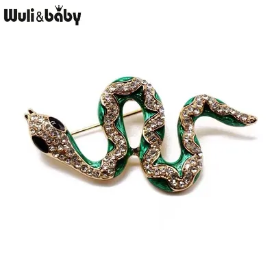 Wuli & baby Green Snake Broschen Frauen Männer Strass Emaille Schlange Tier Party Casual Brosche