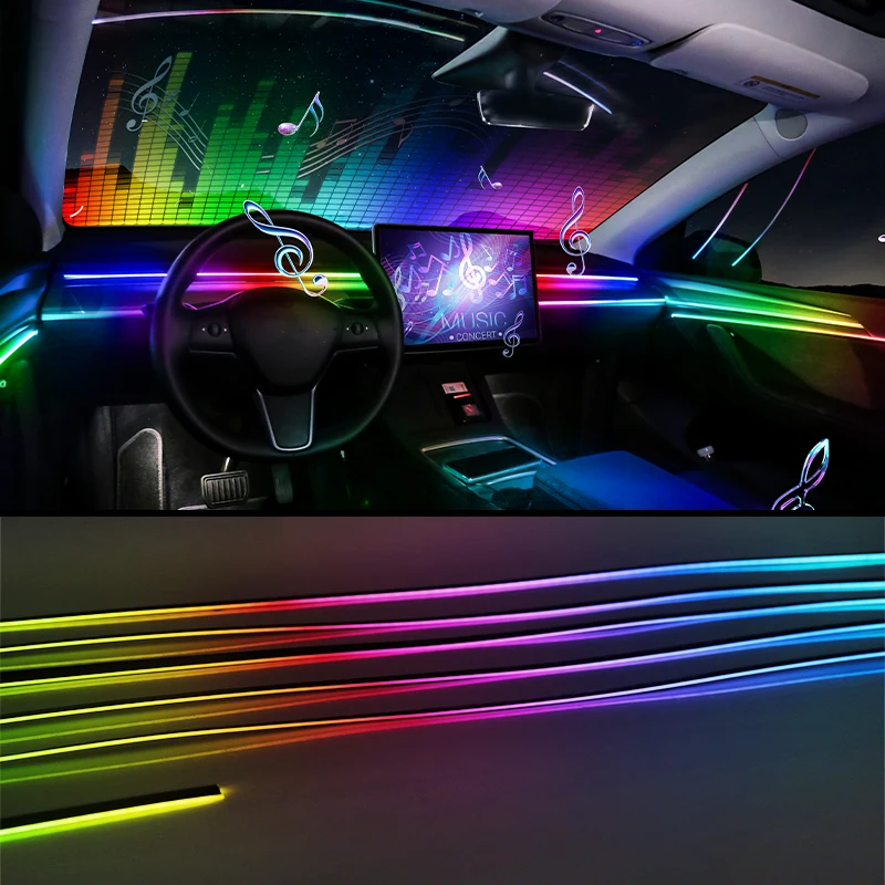 Voll farbige Streamer Auto Umgebungs lichter RGB 64 Farbe Universal LED Innen versteckte Acryl streifen Symphonie Atmosphäre Lampe Image