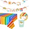 Geburtstag Regenbogen Party Tischdecke Banner Teller Tassen Servietten Stroh Mädchen Unicon Party Supplies Sommer Pool Parti Dekorationen