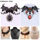 Gothic Punk Stil Halskette Edelstein Dekoration Frauen Schwarz Spitze Perlen Choker Kragen Halskette