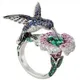 Mode frauen Silber Überzogene Kristall Strass Vogel Blume Ring Kolibris Tier Hochzeit Ring