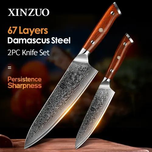 XINZUO 2PCS Chef Küche Messer Set VG10 Damaskus Stahl Koch Utility Messer Palisander Griff Beste