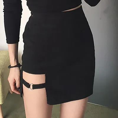 2020 koreanische Stil Schwarz Hüfte Röcke Unregelmäßigen Micro Mini Rock Mini Rock Sommer Mode Saia