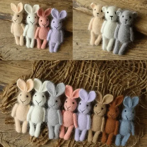 Neugeborenen Fotografie Requisiten Handgemachte Puppen Gestrickte Kaninchen Bär Baby Fotografie