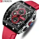 CURREN Sport Chronograph Quarz Uhr für Männer Mode Blau Silikon Strap Tonneau Zifferblatt Armbanduhr