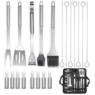 Lmetjma 20pcs Grill Grill werkzeuge Set Edelstahl Hoch leistungs grill zubehör Kit Grill utensilien Set mit Segeltuch tasche jt49
