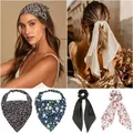 2023 Chiffon Druck Blume Bandana Haar Schal Stirnband für Frauen Vintage Lange Band Scrunchie Strand