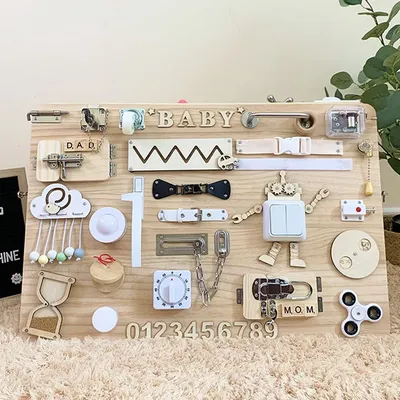 Montessori Baby Beschäftigt Bord DIY Zubehör Kinder Holz Spielzeug Chip Fähigkeiten Training Spiel Image