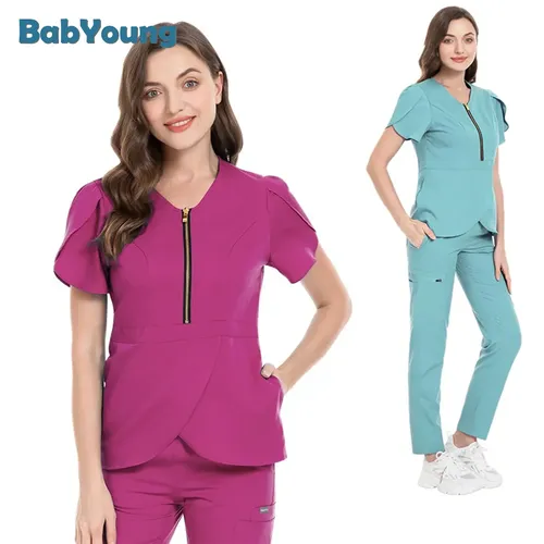 Großhandel Mode Peeling Anzüge Krankenhaus Uniform Set Einfarbig Krankenhaus Op-kittel Tasche