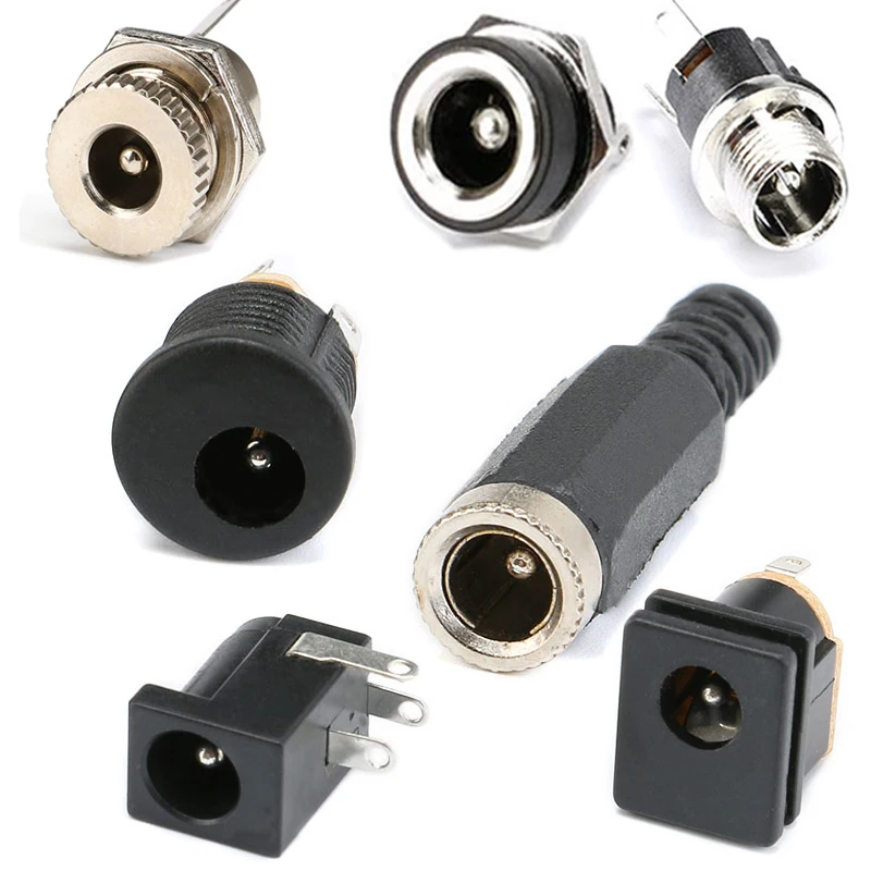 10 Stücke DC 2,1 2,5 5,5x2,1mm 3,5x1,3mm Anschlüsse DC Power Stecker Männlich Weiblich Jack buchse Mutter Panel Mount DC Power Adapter Stecker Image