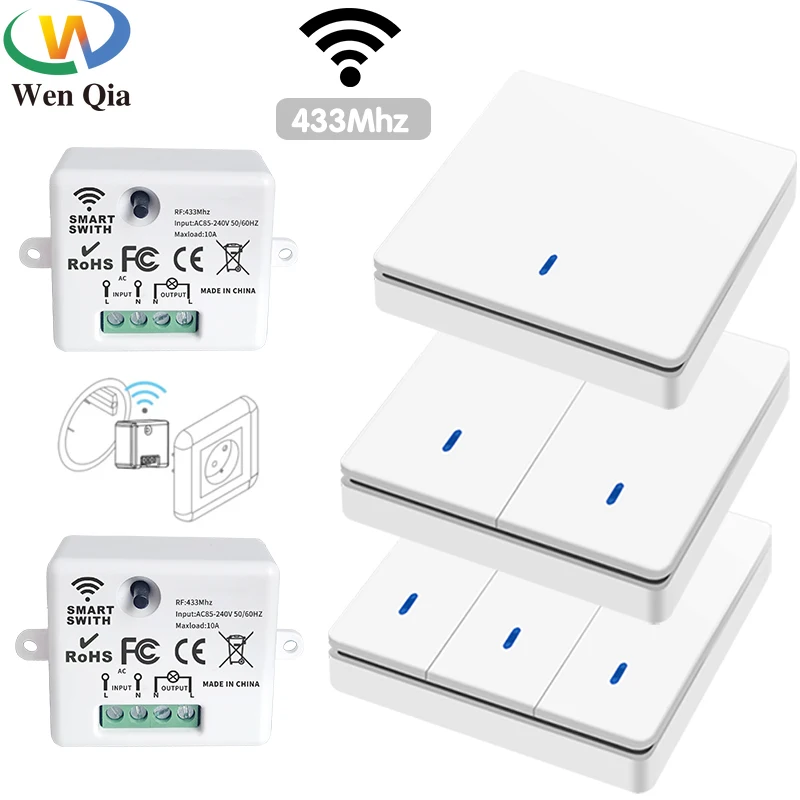 Wireless Smart Switch Licht 433 Mhz RF 86 Wand Panel Schalter mit Fernbedienung Mini Relais Empfänger 220 V Hause led Licht Lampe Fan Image
