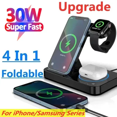 30w 4 in 1 faltbare kabellose Ladestation für iPhone 14 13 12 Pro Max Airpods für Samsung Galaxy Watch 6 5 4 3 s22 s21 s20 Image