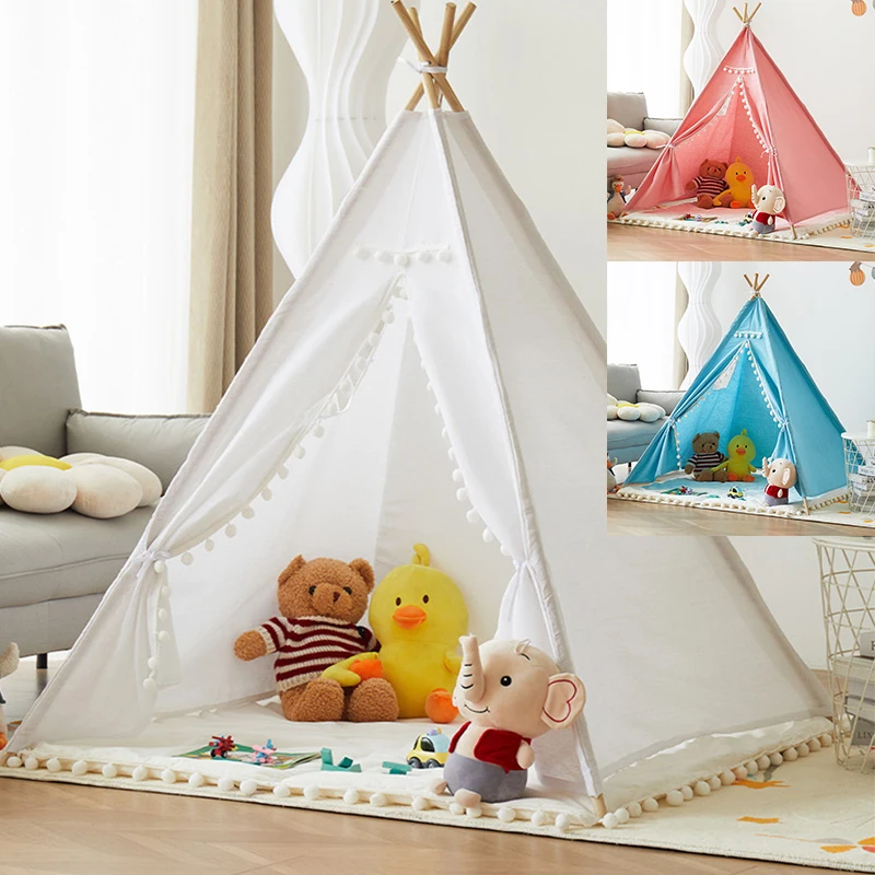Tragbare Kinder Zelte Tipi Spielhaus Kinder Baumwolle Leinwand Indisches Spielzelt Wigwam Kind Kleiner Strand Tipi Party Raumdekoration Image