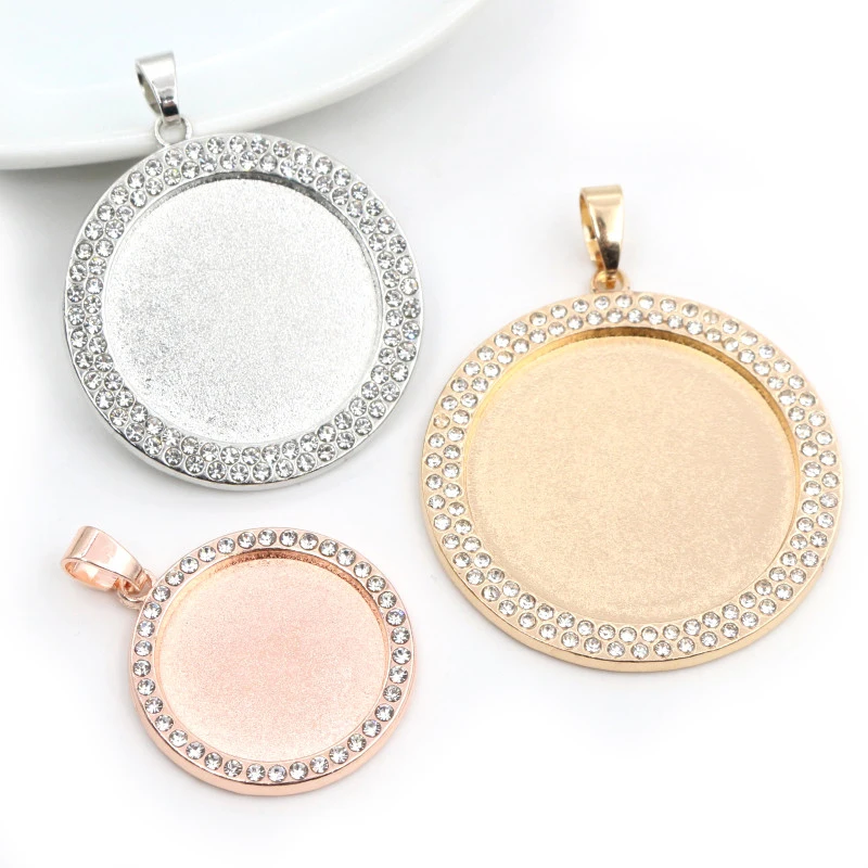 5pcs 20 25 30mm Innere Größe Rhodium Rose Gold KC Gold Überzogene Transparent Strass Blank Cabochon Basis Einstellung charms Anhänger