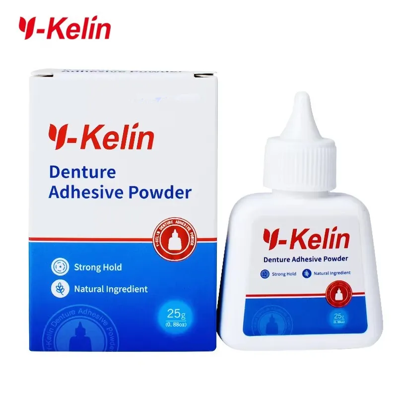 Y-Kelin Prothesen-Klebepulver, 25 g, extra starker Halt, zinkfrei, Originalformel für Ober- und Unterprothesen am ganzen Tag Image