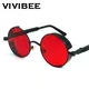 Vivibee Vintage Steampunk rote Sonnenbrille Männer runde Punk-Legierung Metall Retro Sonnenbrille