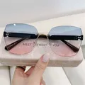 Braun Sonnenbrille Frauen Randlose Platz Mode Gläser Vintage Big Sonnenschirme Shades Für Zonnebril