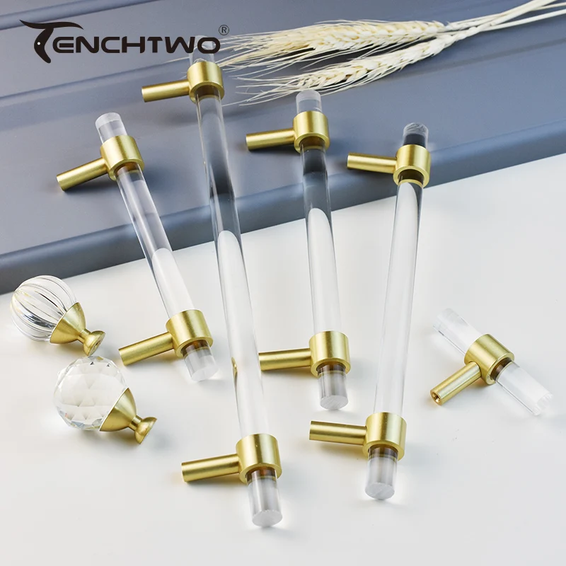 T-Bar Acryl Küche Möbel Griffe Schrank Schublade Türgriffe Goldene Messing Schrank Schrank Schrank Zieht Moderne Stil