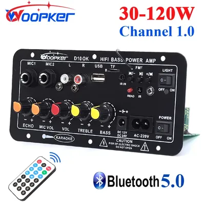 Woopker D10 Bluetooth-Audioverstärkerplatine, 120 W, Subwoofer, Dual-Mikrofon-AMP-Modul für 4 Ohm 8–12 Zoll Lautsprecher, 12/24 V, 100–240 V Image